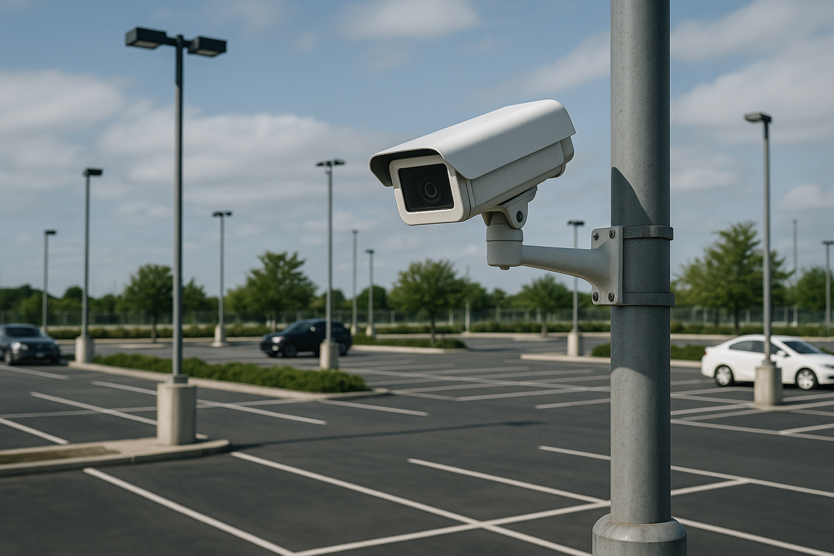 Parking lot security environment with cameras, lighting, and hardened infrastructure